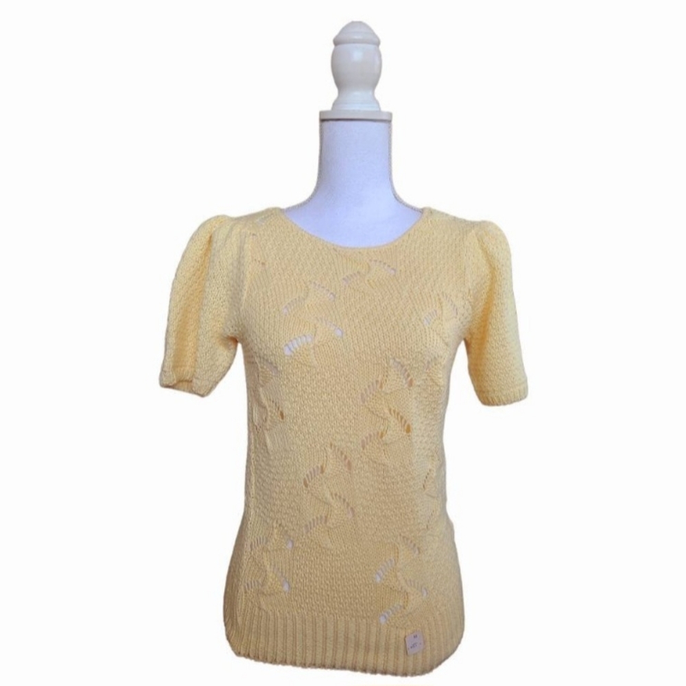 Vintage Cross Country Knits Women's Yellow Short Sleeve Sweater Medium